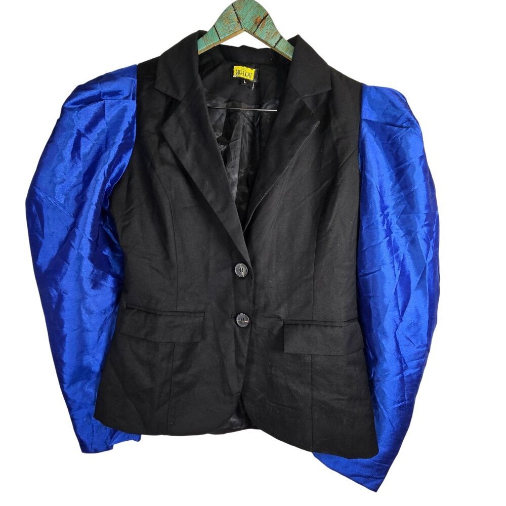 Love Highlight Blue Puff Sleeve Blazer, Sz L, NWOT